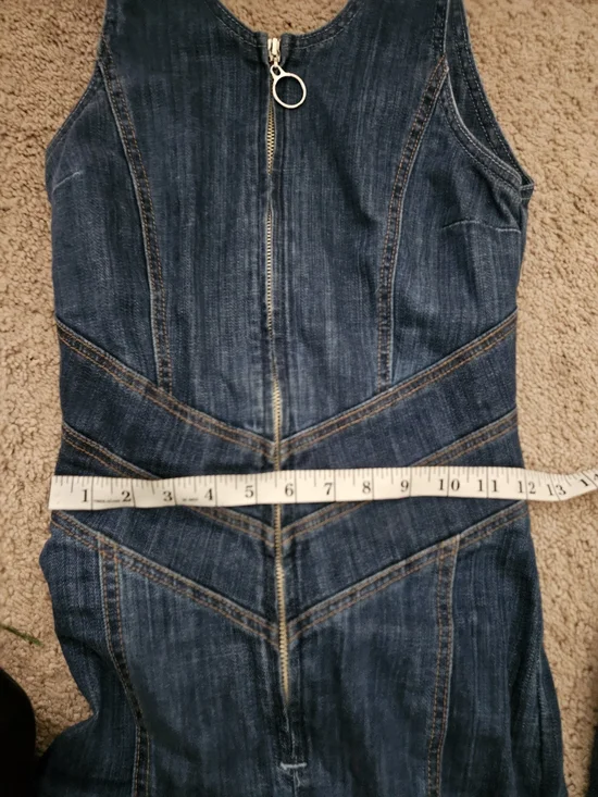 REVICE Indigo Blue Denim Flare Heart Jumpsuit - Picture 7 of 8